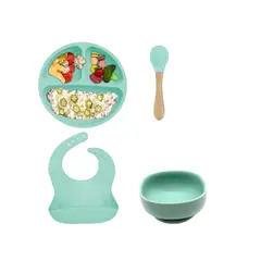 GENERICO - Set De Alimentación 4 Pzs Para Bebe Silicona Anti-deslizante Celeste