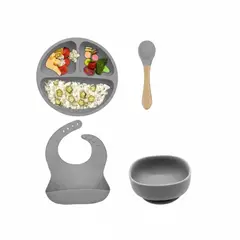 GENERICO - Set De Alimentación 4 Pzs Para Bebe Silicona Anti-deslizante Gris