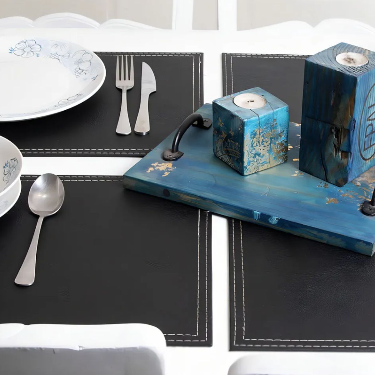 DORAL - Set 4 Individuales Rectangular Ecocuero 42x32cm Negro