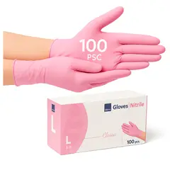 ABENA - Guantes de Nitrilo Examen médico Sin Polvo Rosado Talla L Multiusos