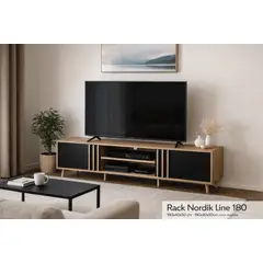 SPACE HOME - Rack TV Grande 180 cm Estilo Nórdico Madera y Negro