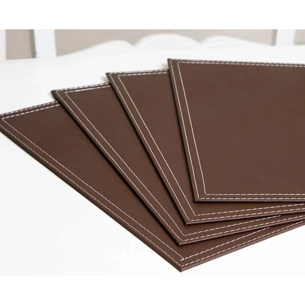 DORAL - Set 4 Individuales Rectangular Ecocuero 42x32cm Cafe