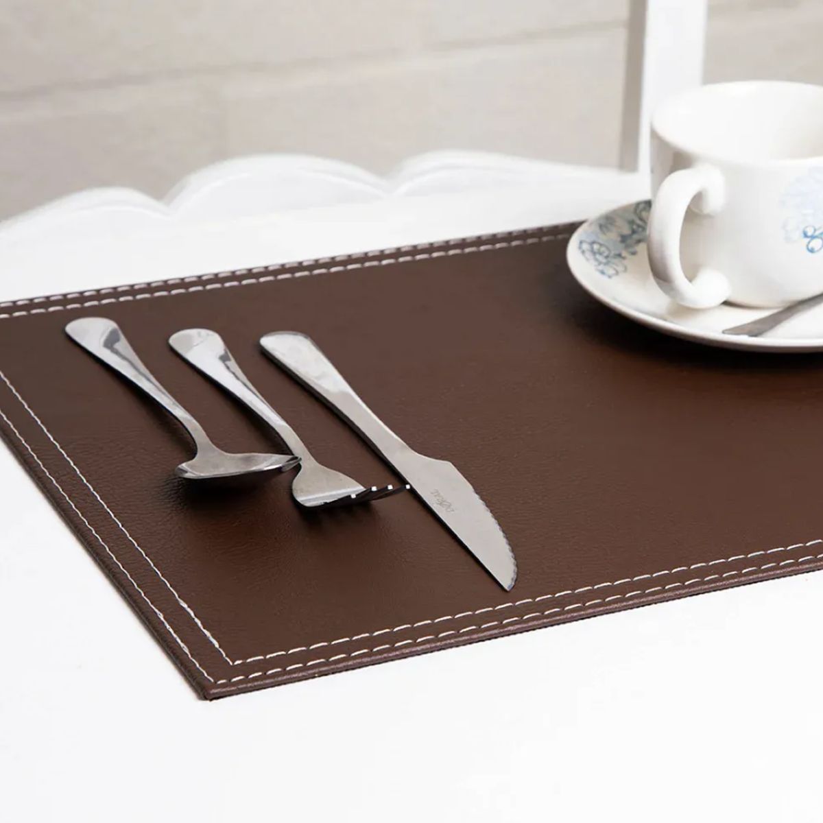 DORAL - Set 4 Individuales Rectangular Ecocuero 42x32cm Cafe
