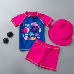 JUMP KIDS - Traje De Baño Manga Corta Pantalón Con Gorro 3 Piezas Bebé Niña Marine Adventure
