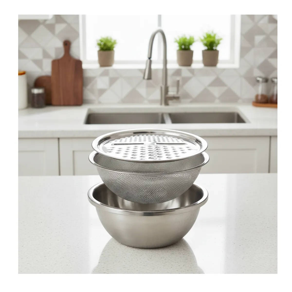 EKOL TACTICA MILITAR - Set de 3 Piezas para Cocina Premium: Bowl, Colador y Rallador Multifuncional
