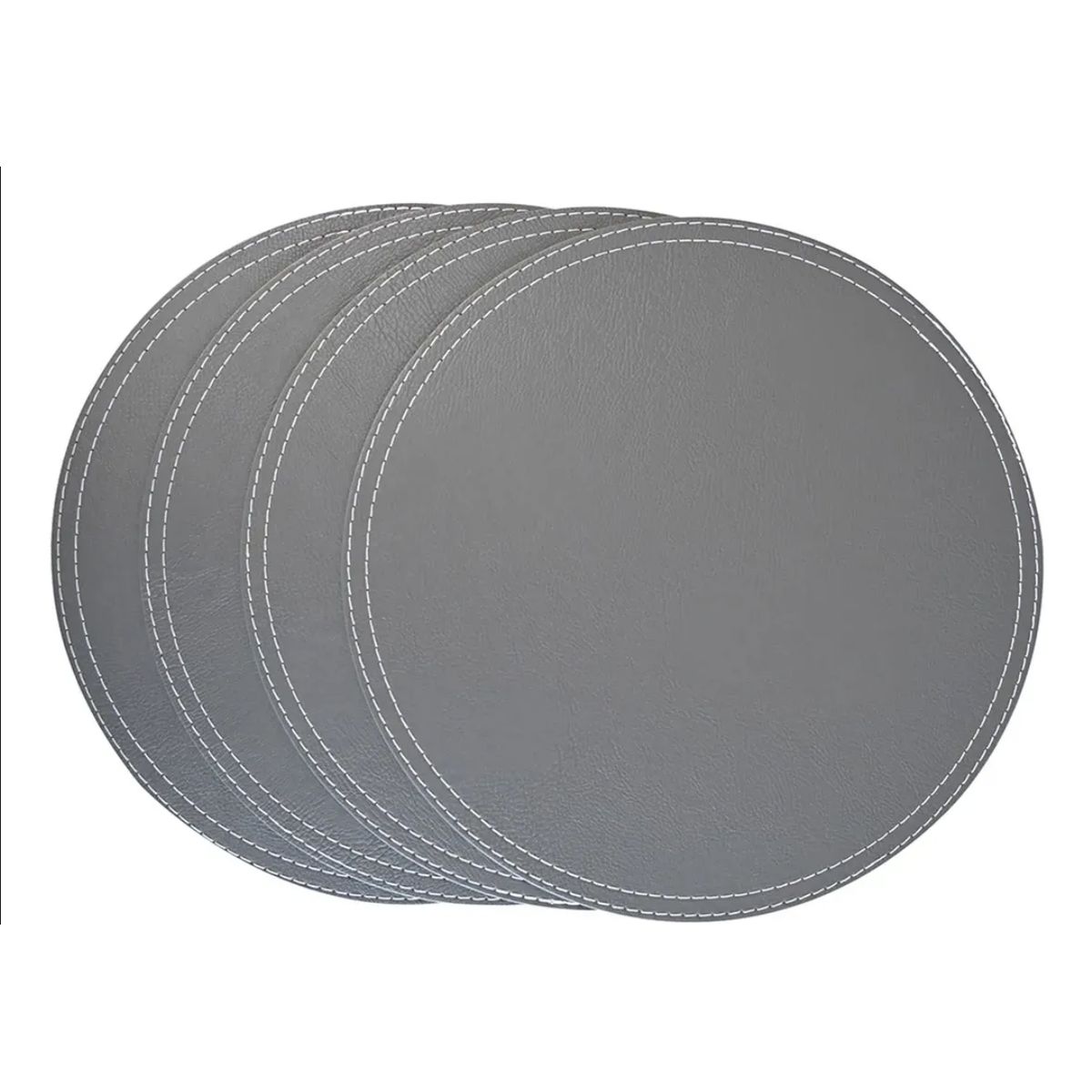 DORAL - Set 4 Individuales Redondo Ecocuero 42x32cm Gris