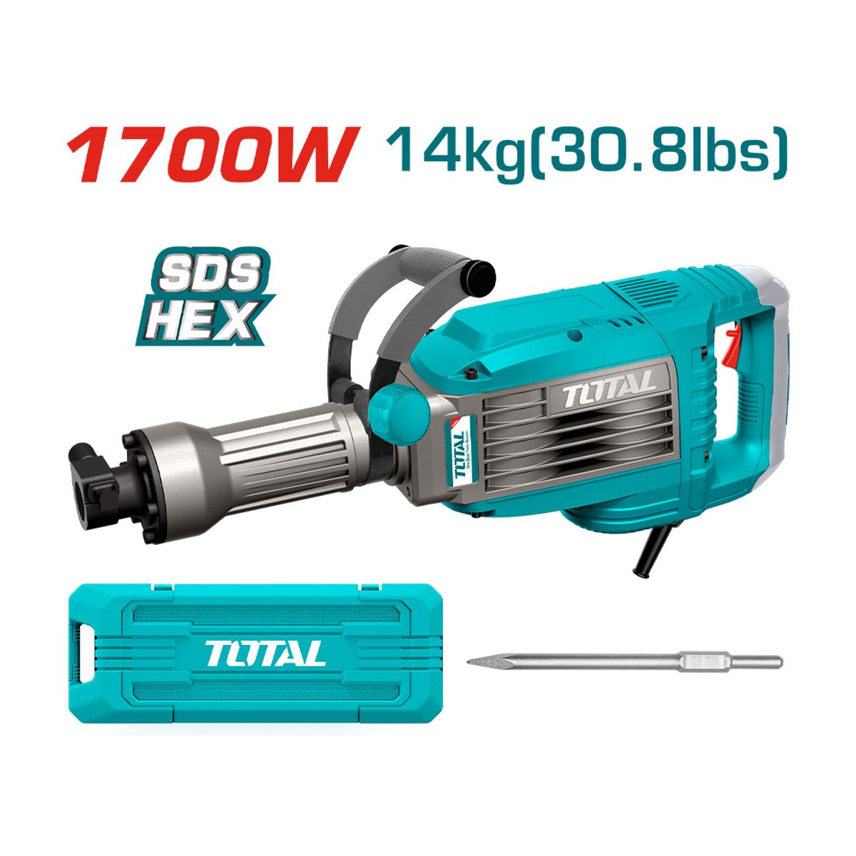 Demoledor Eléctrico 1700w 50J + Cincel Total, marca TOTAL TOOLS - Foto 2