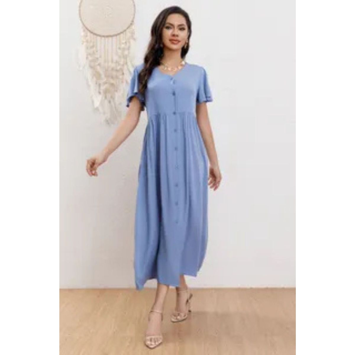 LOOK SHOP - Vestido Largo Mujer Algodón. Caída Liviana. Colores Lisos 3340