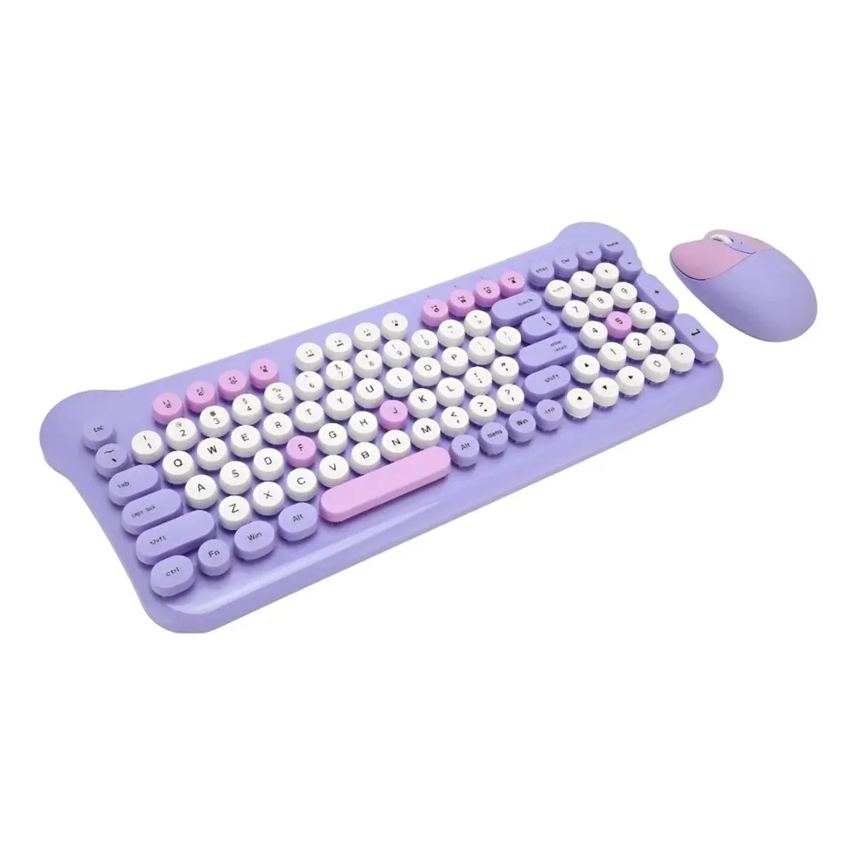 GENERICO - Kit Teclado Mouse Inalámbrico Gato Gatito Kawaii Con Ñ - color morado