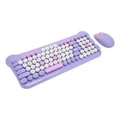 GENERICO - Kit Teclado Mouse Inalámbrico Gato Gatito Kawaii Con Ñ - color morado