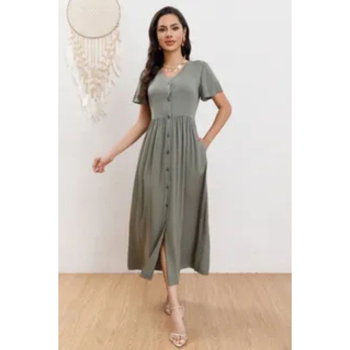 LOOK SHOP - Vestido Largo Mujer Algodón. Caída Liviana. Colores Lisos 3340
