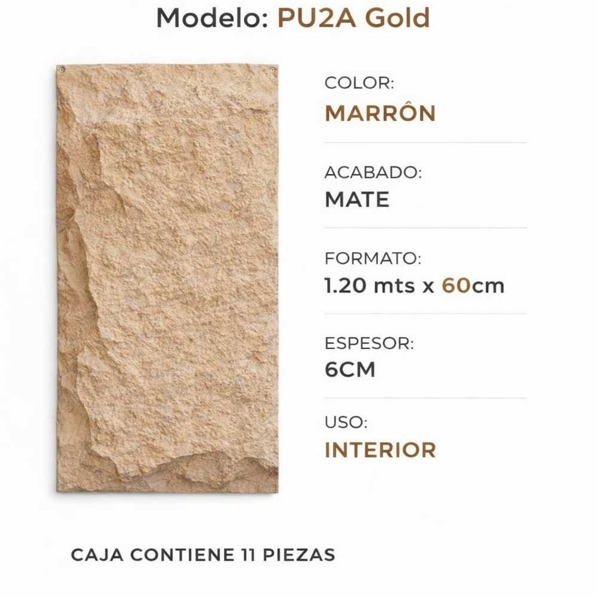 BYB - PANEL PIEDRA PU 11PZS MARRÓN 120x60