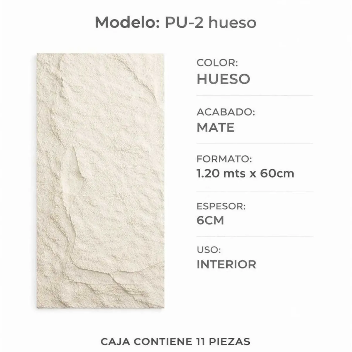 BYB - PANEL PIEDRA PU 11PZS BLANCO HUESO 120x60