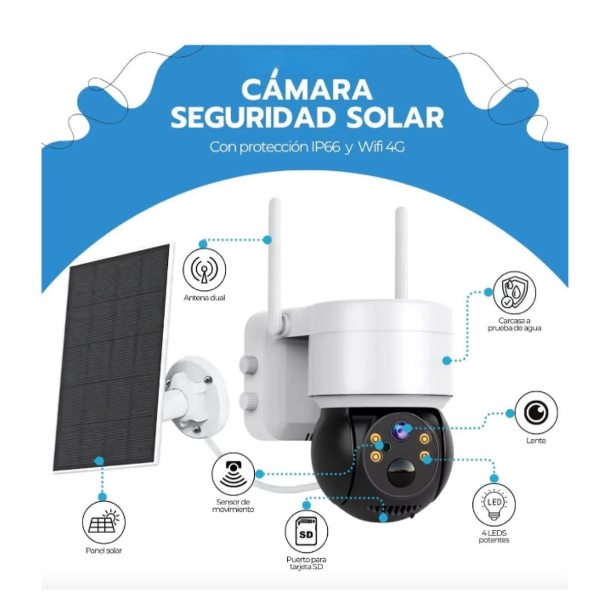 GENERICO - Camara Solar De Seguridad Wifi Exterior Hd 1080p Icsee App