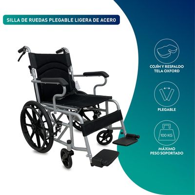 Imagen 2 del producto Silla de Ruedas Plegable Ligera de Acero