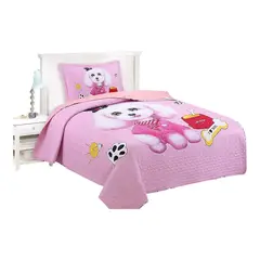 GENERICO - Cubrecama Quilt de verano 1.5 plazas diseño perro poodle rosa