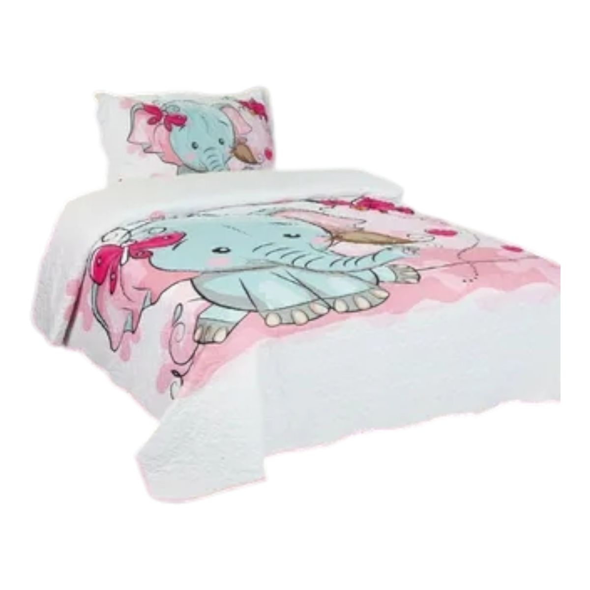 GENERICO - Cubrecama Quilt de verano 1.5 plazas diseño de elefante feliz