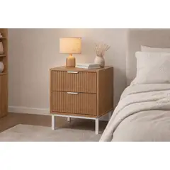 SPACE HOME - Velador FANTY 2 Cajones Madera Blanca con Patas Metal