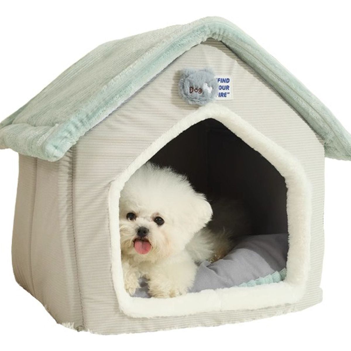HOOPET - Cama Semi-cerrada Para Mascotas Estilo Casita Talla S Gris Liso