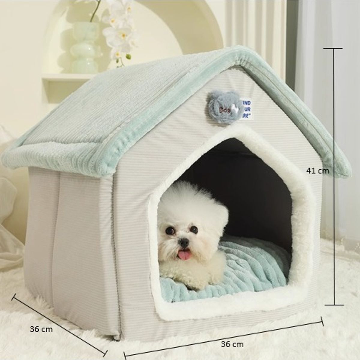 HOOPET - Cama Semi-cerrada Para Mascotas Estilo Casita Talla S Gris Liso