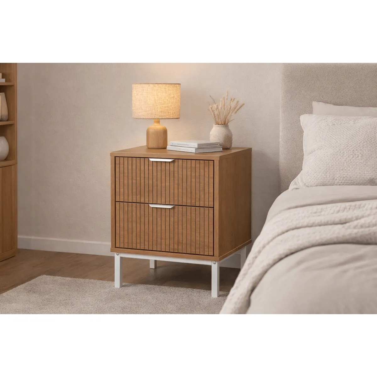 SPACE HOME - Velador Moderno FANTY 2 Cajones Estilo Nórdico con Patas Metal