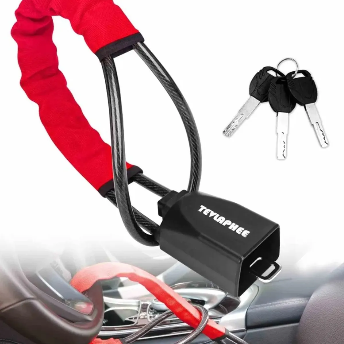 MOVI - Traba de Volante para Auto con Conector Cinturón  Antirrobo Seguro