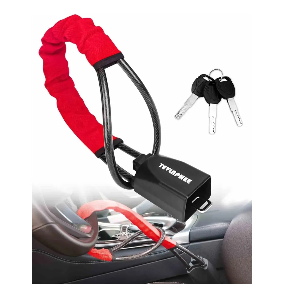 MOVI - Traba de Volante para Auto con Conector Cinturón  Antirrobo Seguro