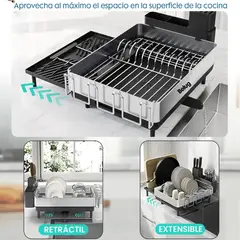 GENERICO - Secaplatos Escurridor Secador De Loza Extendible Acero Inox Negro BELUG