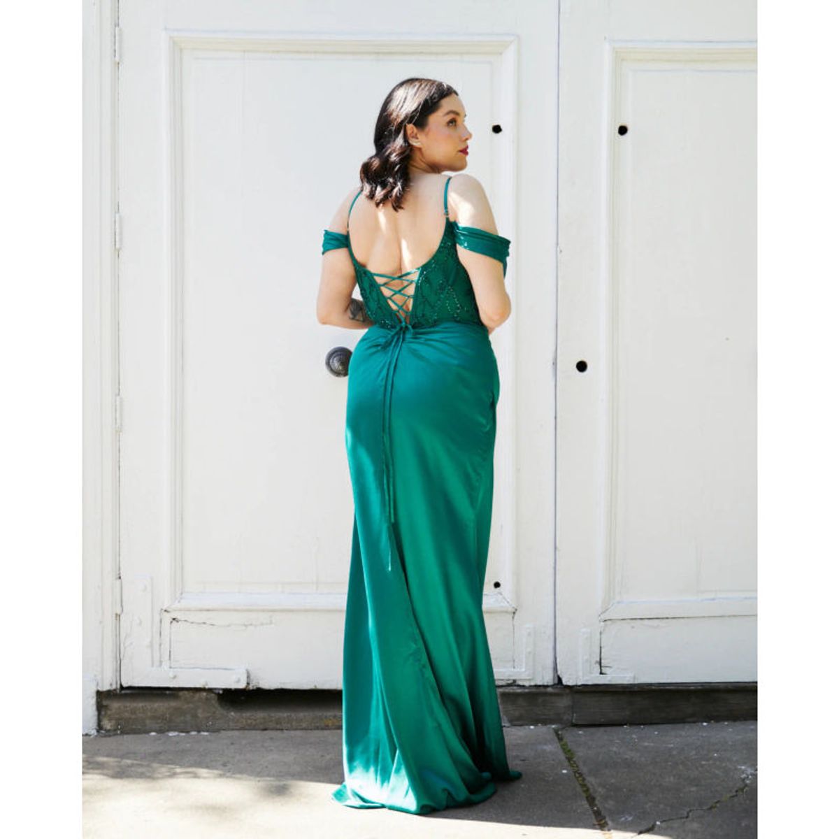 MI PLACARD - Vestido Largo de Fiesta Málaga Corset Verde Oscuro