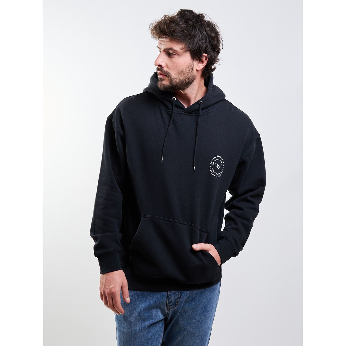 RIP CURL - Poleron Canguro Lafken Negro Hombre Rip Curl