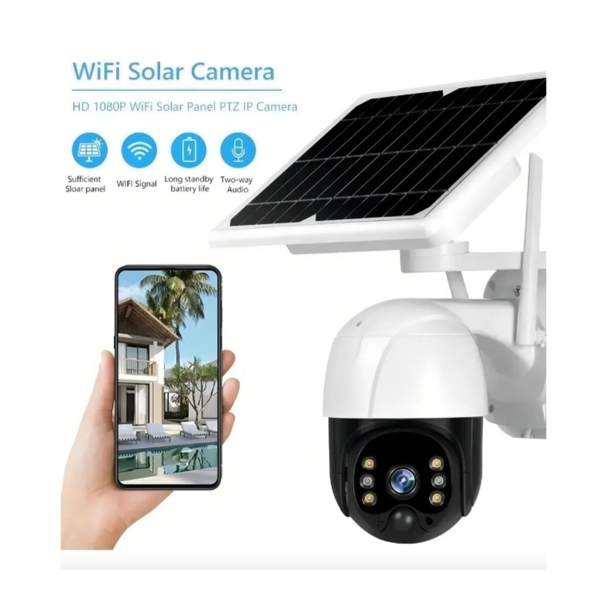 GENERICO - Cámara de Seguridad Solar Inteligente 2 en 1 - Conexión WiFi y Visión Nocturna HD V380 App