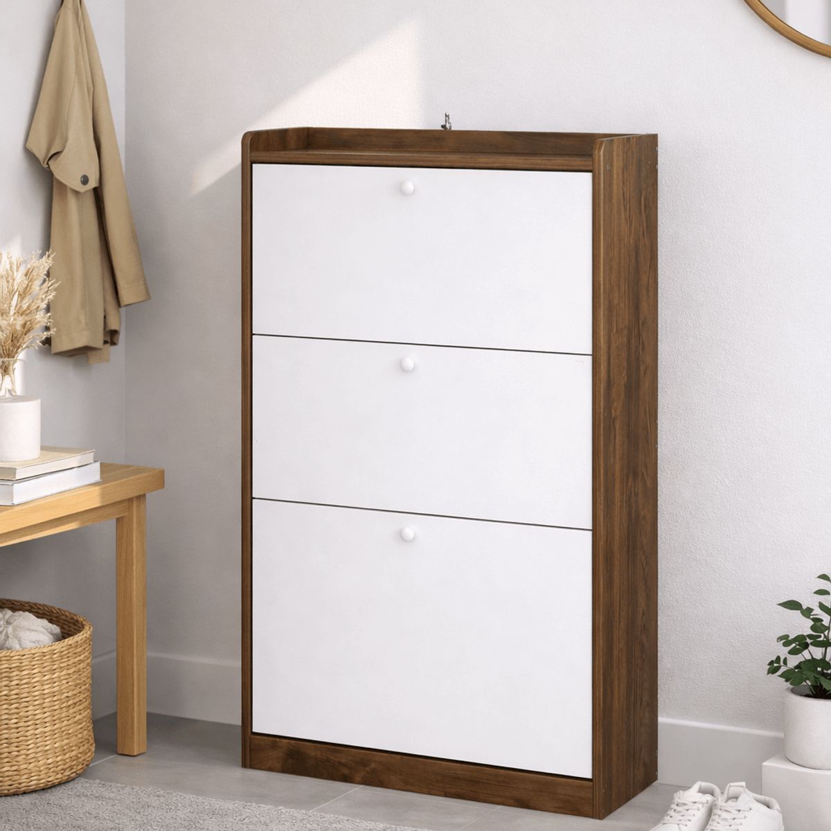 SPACE HOME - Organizador de Zapatos Velux Blanco/Madera 18 Pares Diseño Moderno 114×60×24