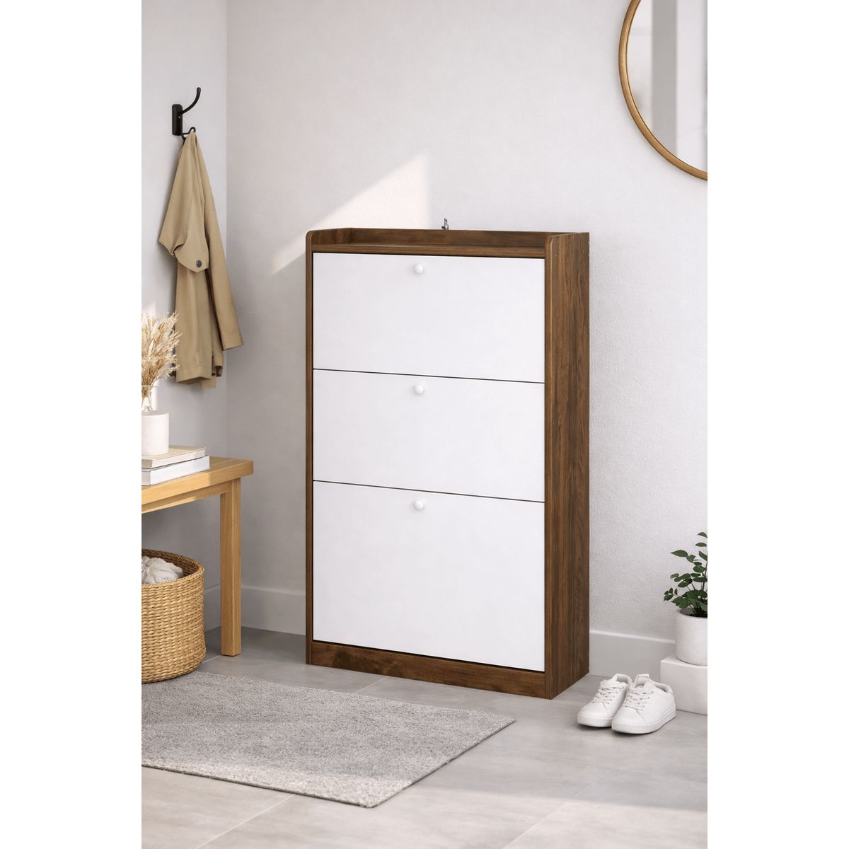 SPACE HOME - Organizador de Zapatos Velux Blanco/Madera 18 Pares Diseño Moderno 114×60×24