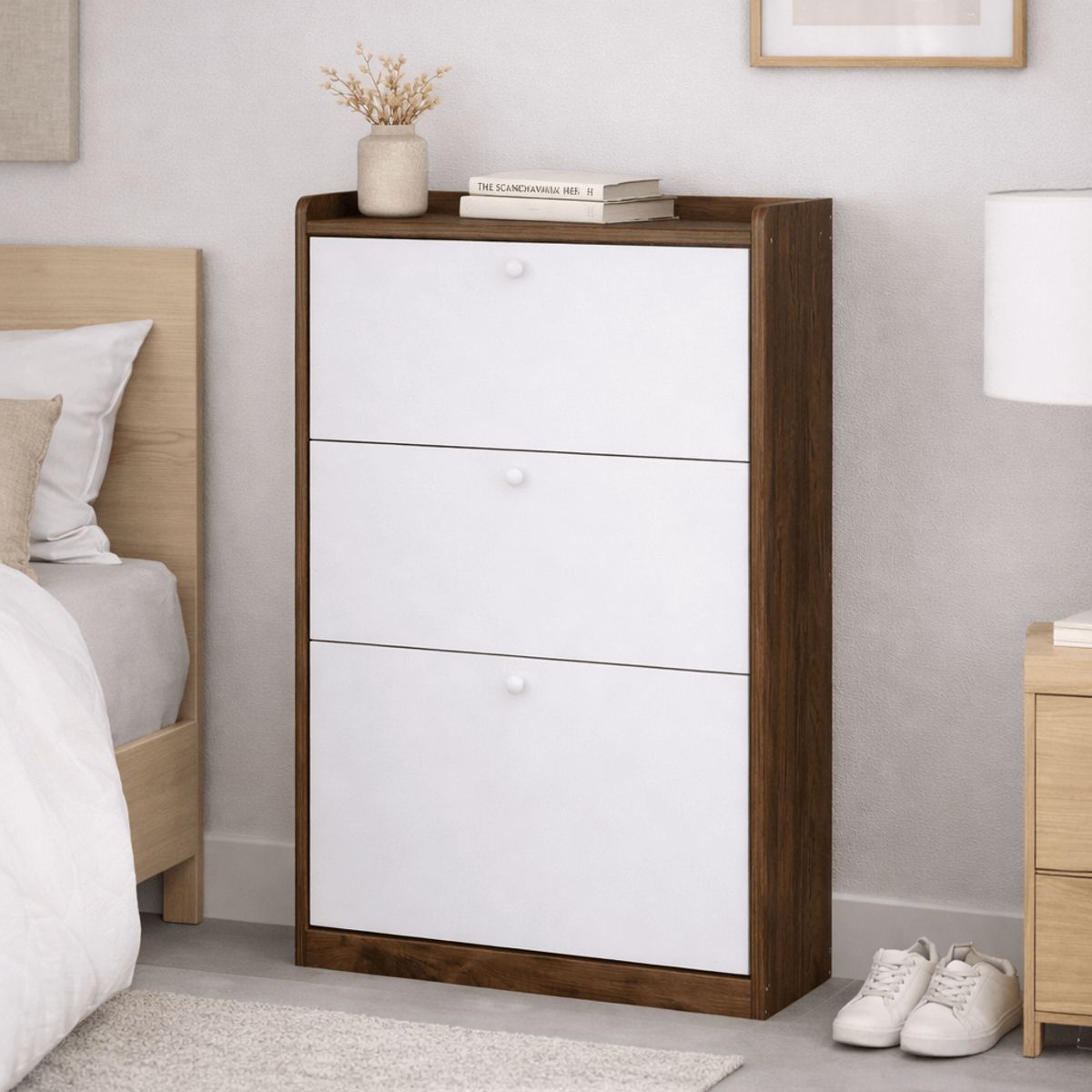SPACE HOME - Organizador de Zapatos Velux Blanco/Madera 18 Pares Diseño Moderno 114×60×24