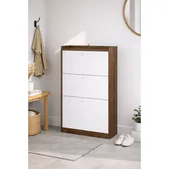 SPACE HOME - Zapatero Moderno Velux 18 Pares Blanco con Madera Sistema Abatible 114×60×24