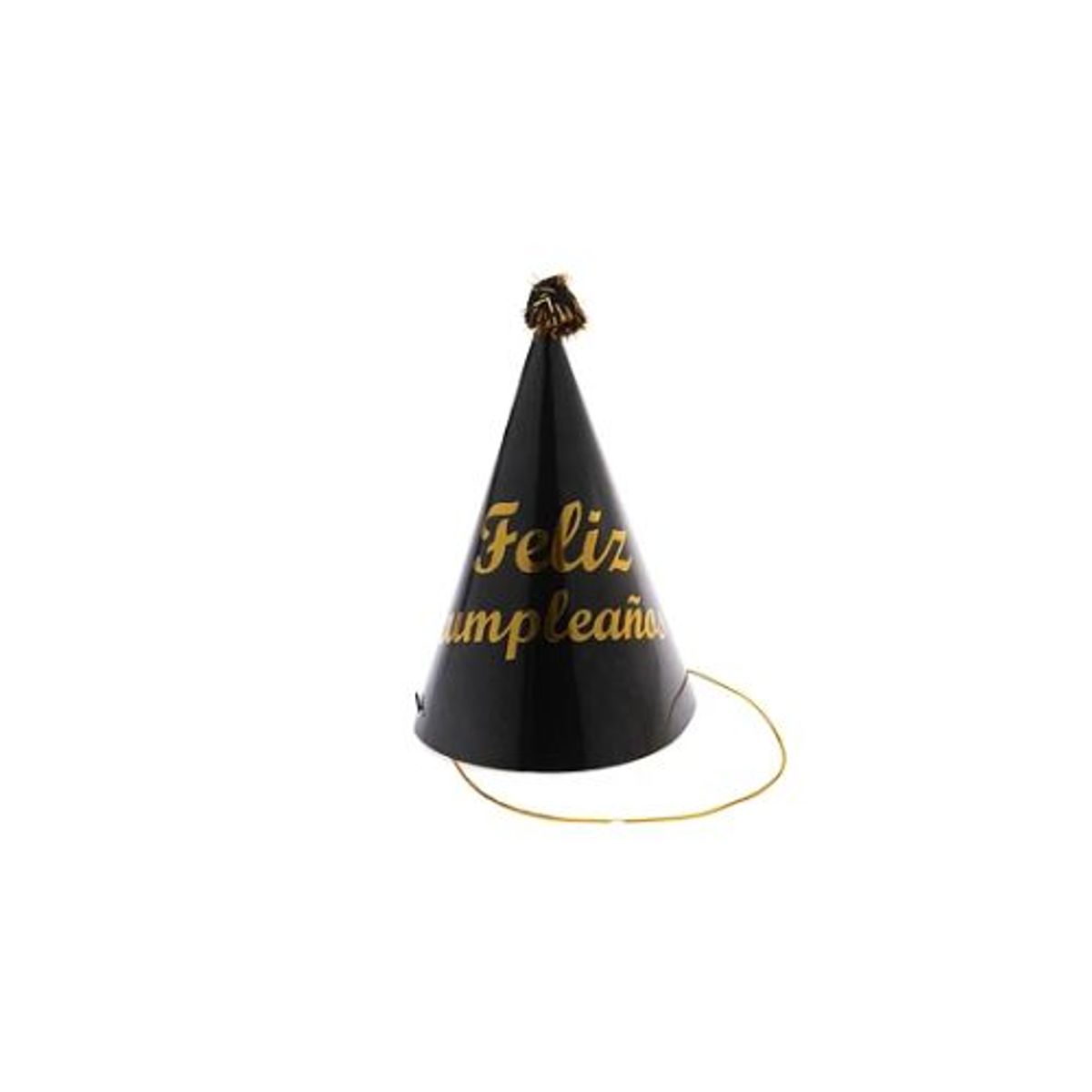 GENERICO - Gorro cotillón feliz cumpleaños negro y dorado 17cm