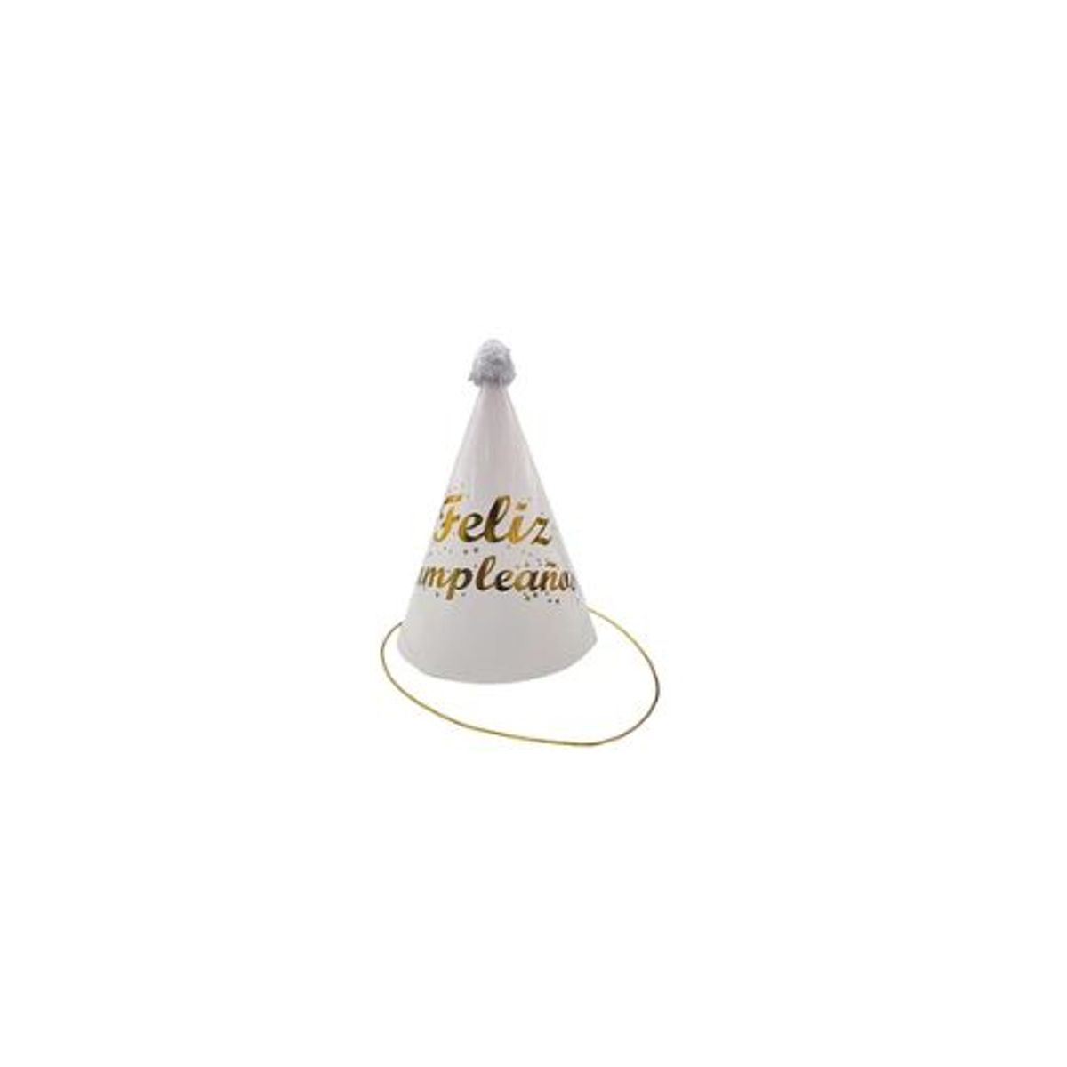 GENERICO - Gorro cotillón feliz cumpleaños blanco y dorado 17cm
