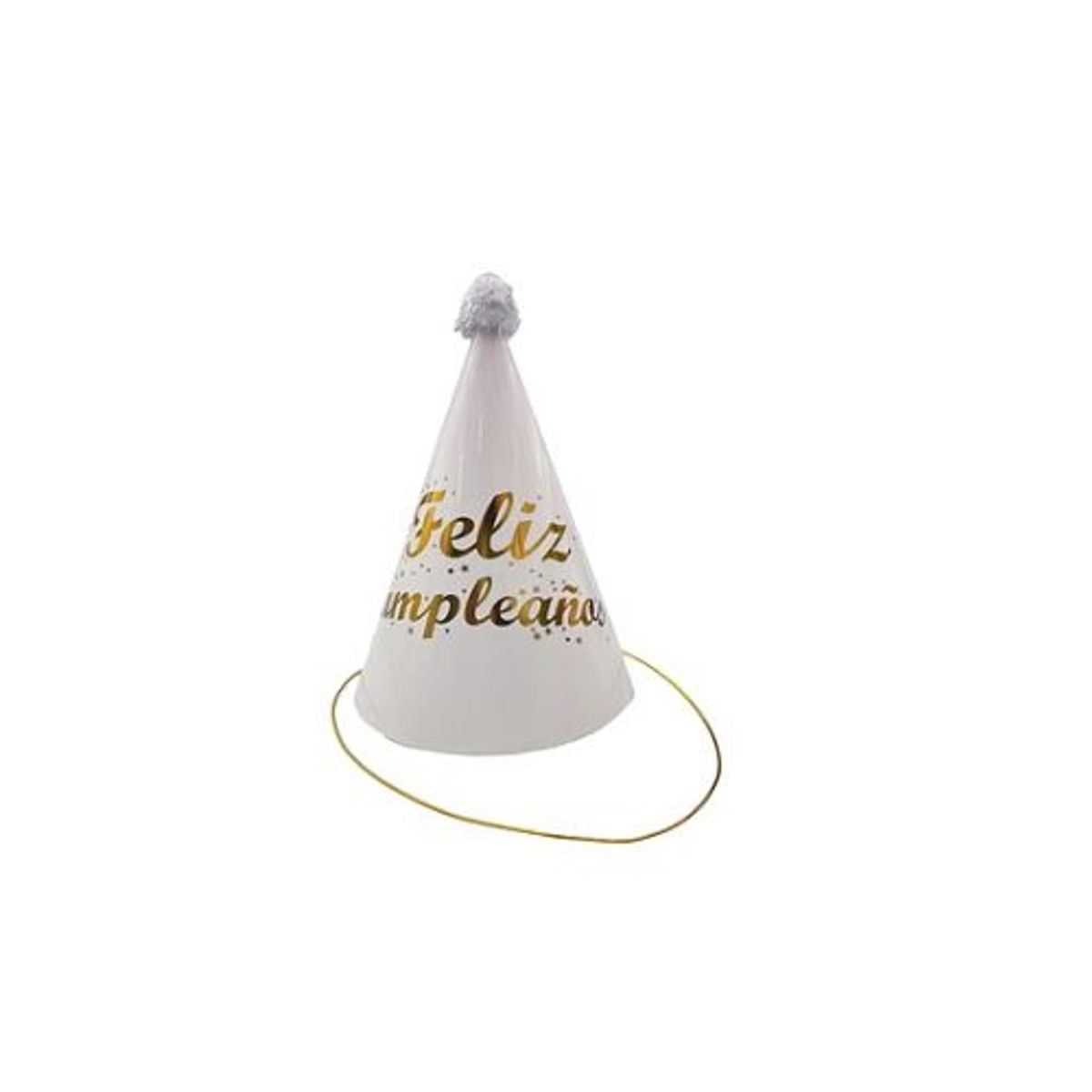 GENERICO - Gorro cotillón feliz cumpleaños blanco y dorado 17cm