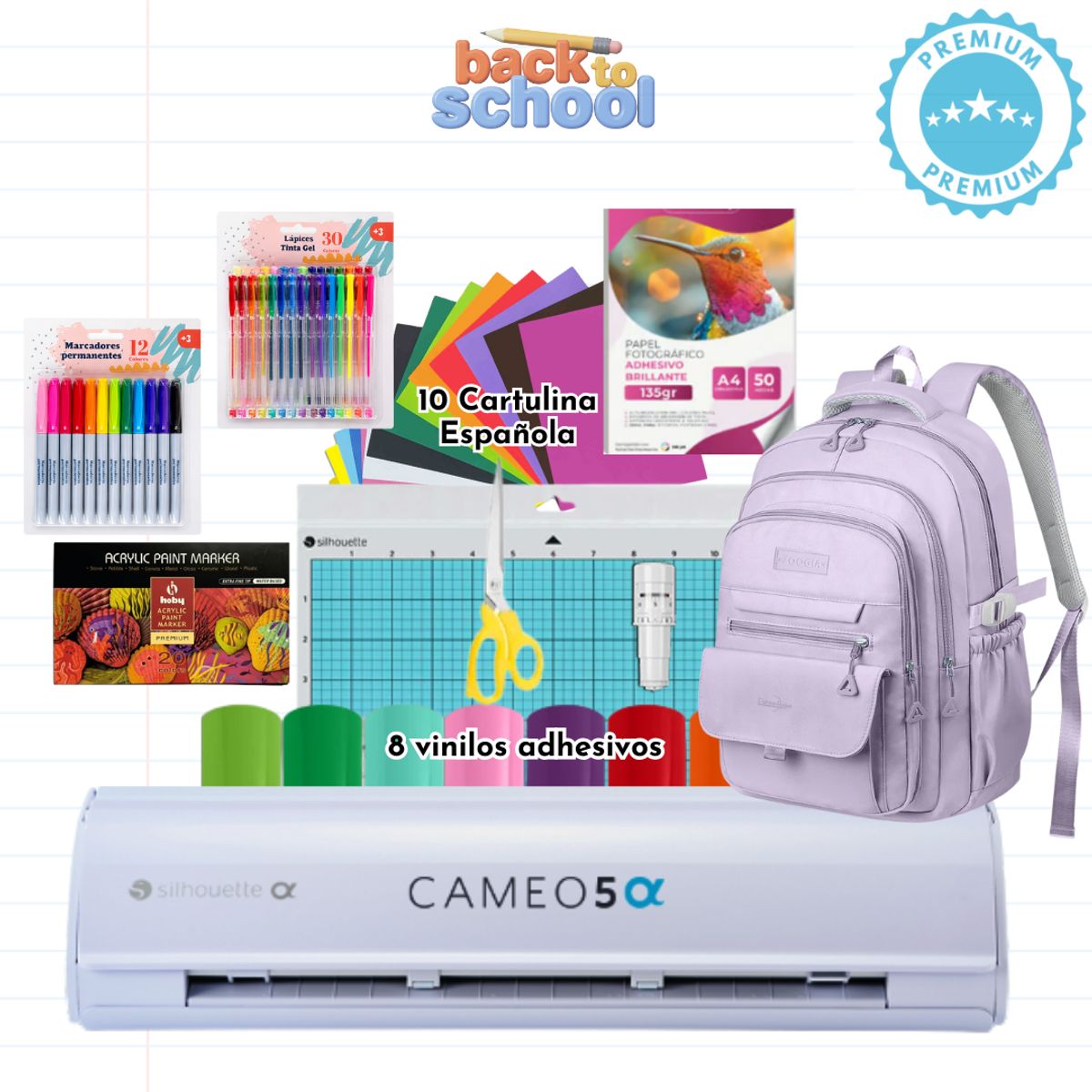 SILHOUETTE - Kit Plotter Cameo 5 Alpha Escolar PREMIUM K4