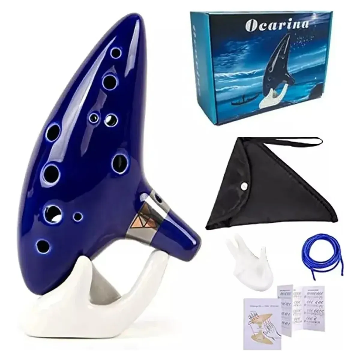 GENERICO - Ocarina De 12 Agujeros De Cerámica De Zelda + Base Do Azul