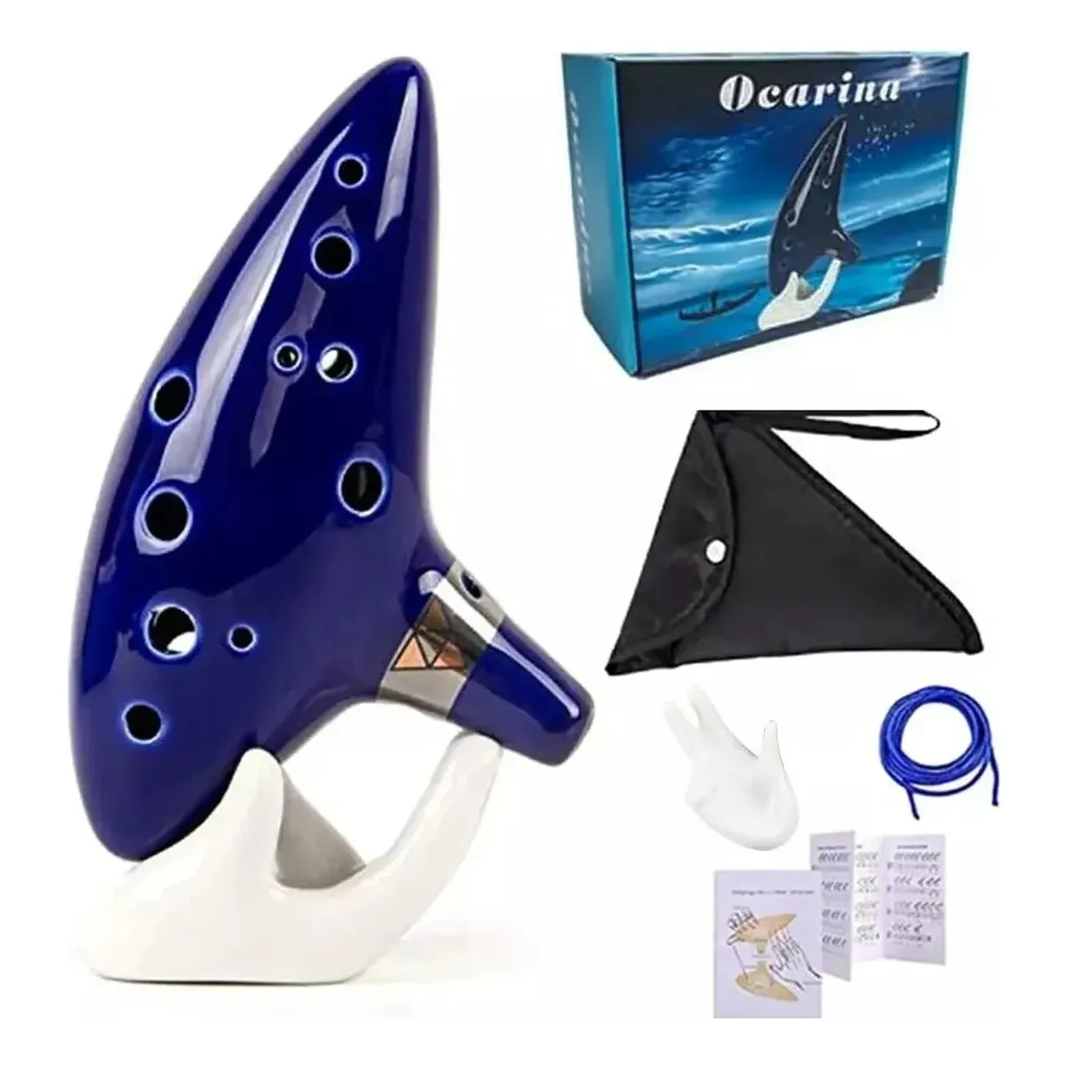 GENERICO - Ocarina De 12 Agujeros De Cerámica De Zelda + Base Do Azul