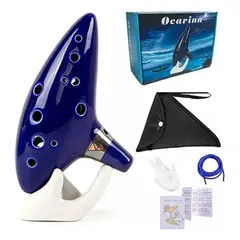 GENERICO - Ocarina De 12 Agujeros De Cerámica De Zelda + Base Do Azul