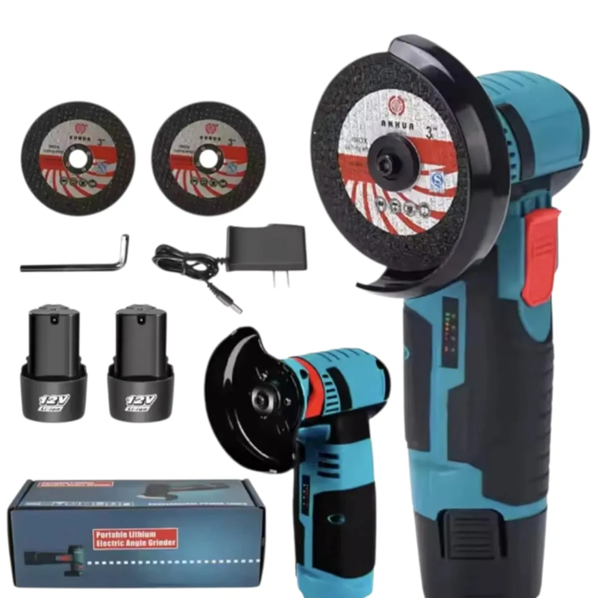 GENERICO - Mini Esmeril Amoladora Angular Inalambrica 2 Bater Azul
