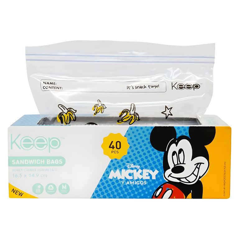 Bolsas Sandwich Mickey 40 Unidades Cierre Hermetico - PS