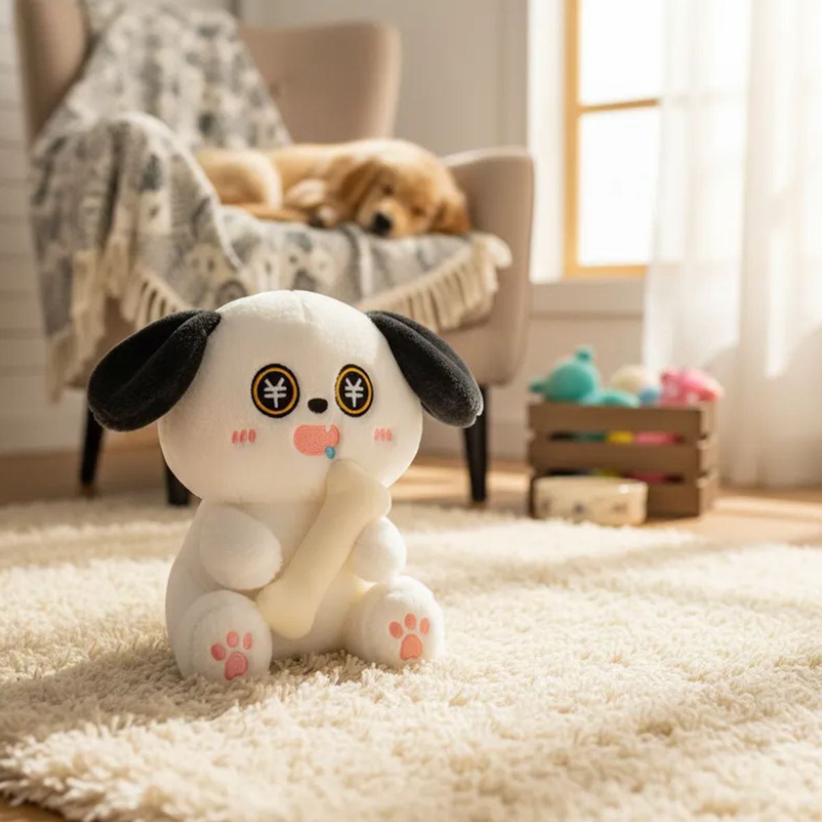 GENERICO - Peluche Perro Kawaii con Hueso 21cm Juguete Suave