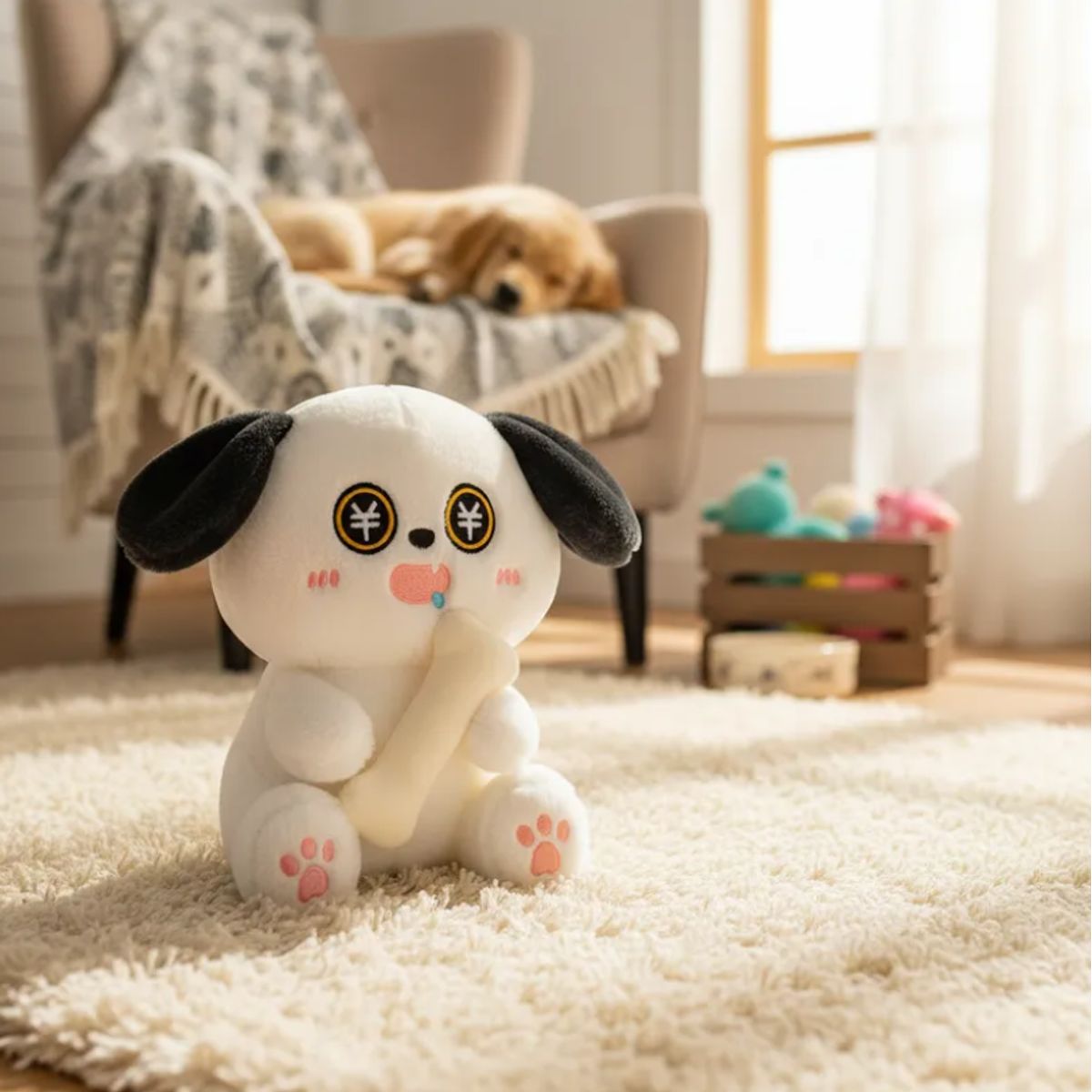 GENERICO - Peluche Perro Kawaii con Hueso 21cm Juguete Suave