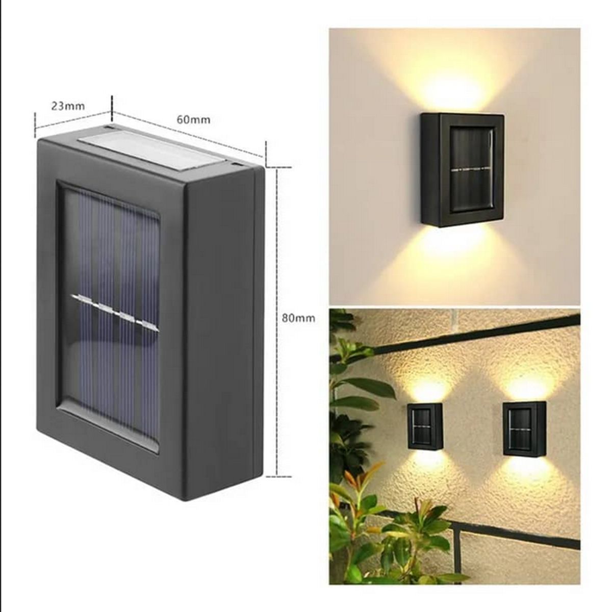 Aplique Solar Pack X2 Led solar Exterior Resiste Impermeable Luz Cálida, marca GENERICO - Foto 2