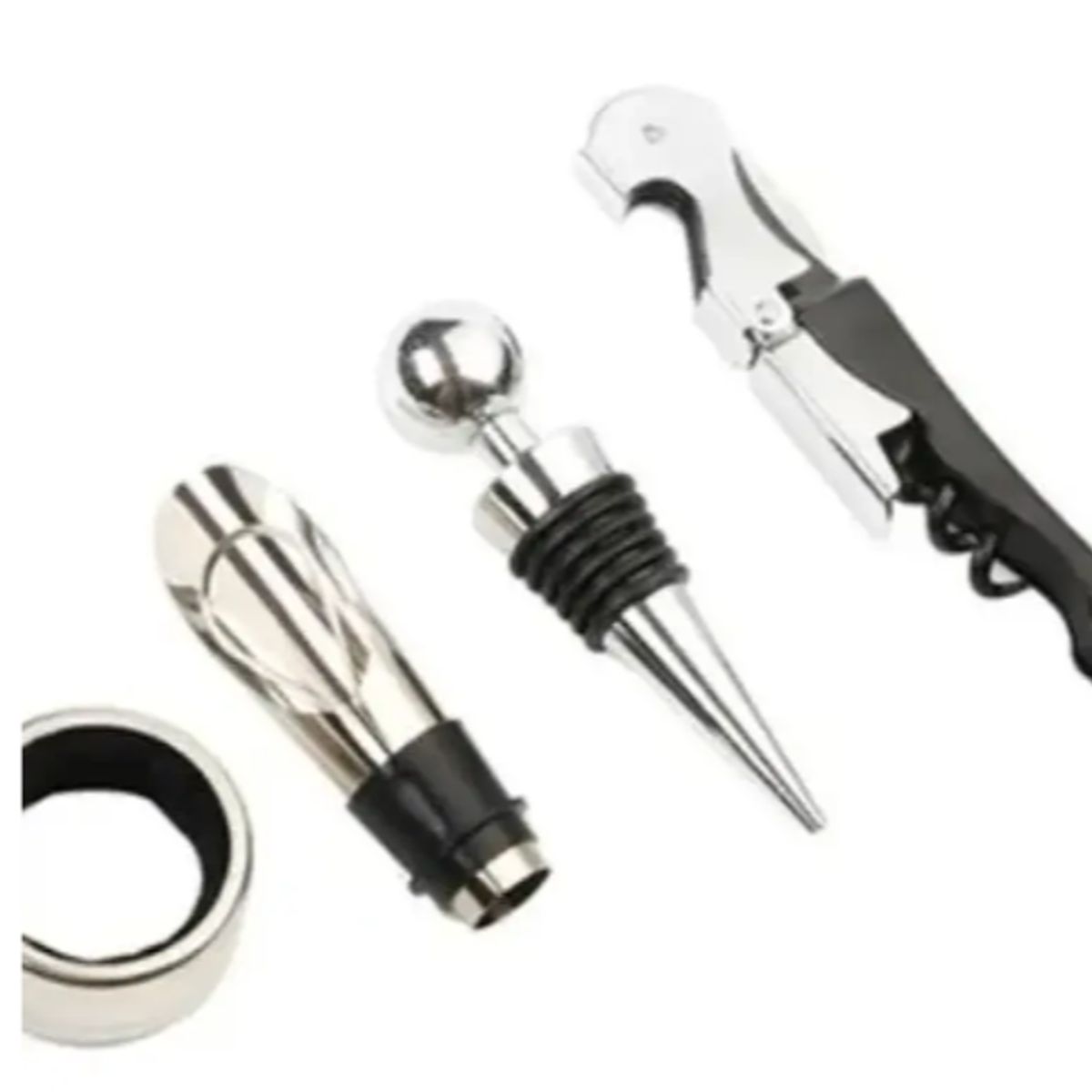 GENERICO - Set Para Vino 4 Piezas Abrebotellas Vertedor Tapon Anillo