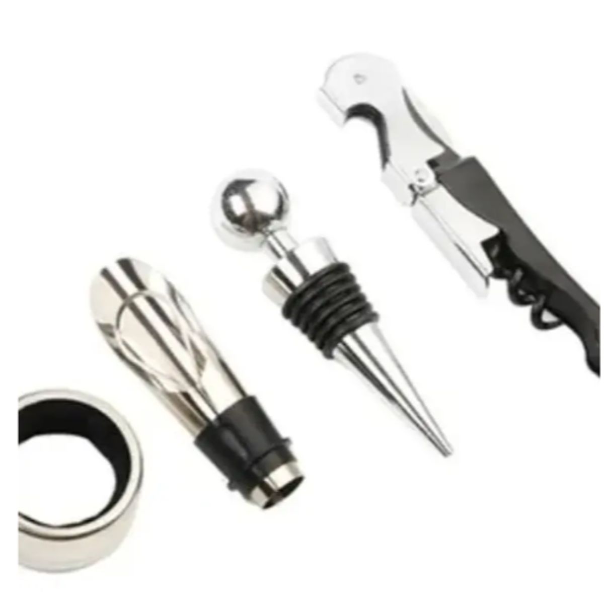 GENERICO - Set Para Vino 4 Piezas Abrebotellas Vertedor Tapon Anillo
