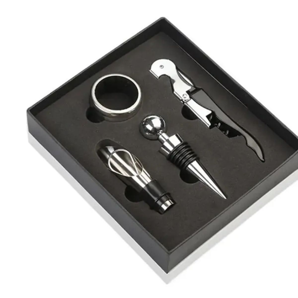 GENERICO - Set Para Vino 4 Piezas Abrebotellas Vertedor Tapon Anillo